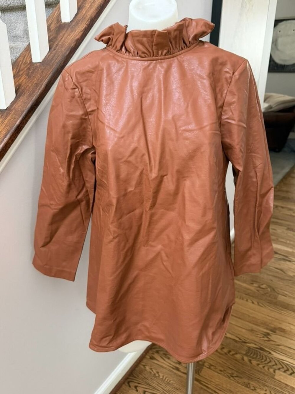 NWT Tuckernuck Brown Faux Leather Faye Blouse Medium